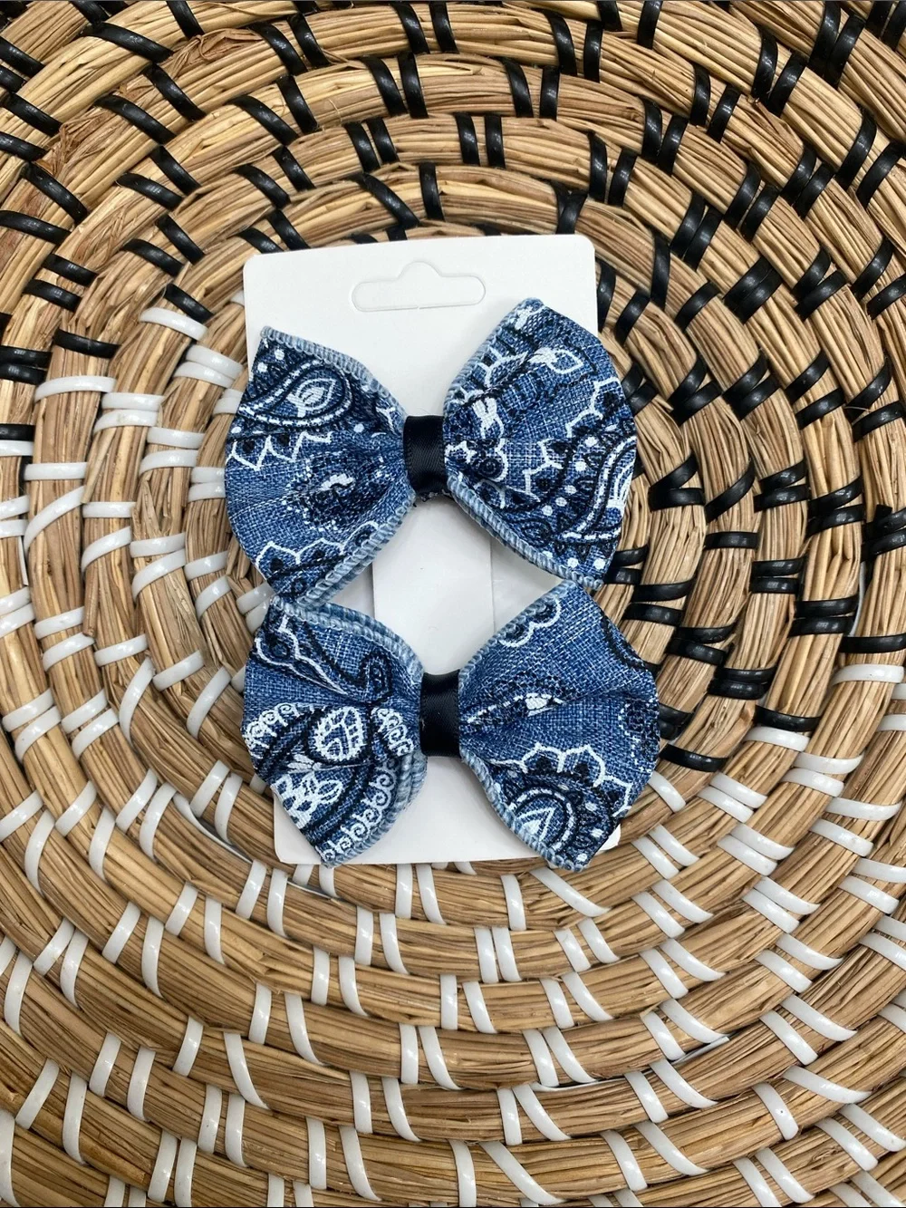 Blue Paisley Bow Hair Clips for Kids
